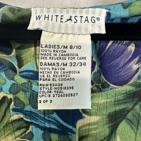 White Stag Women's Size M Green Tropical Round Neck Sleeveless Shift Dress Vtg. - Picture 4 of 6